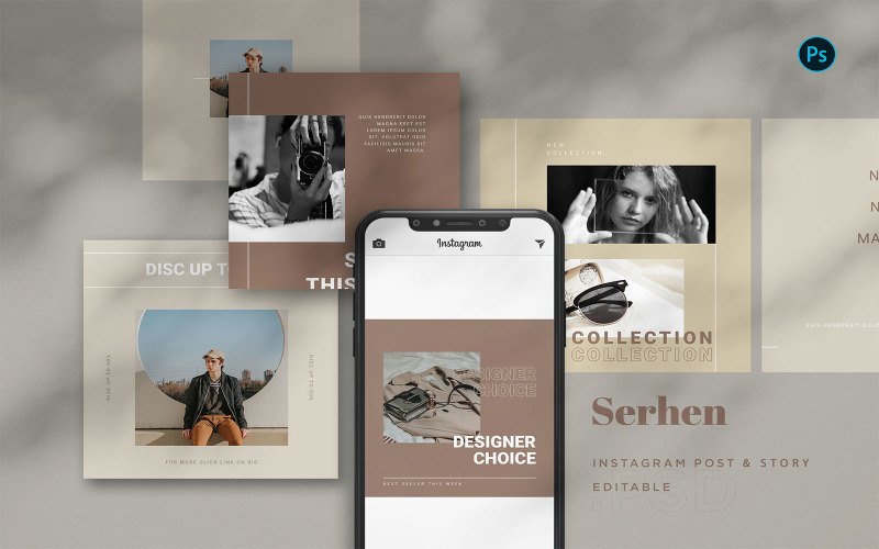 Download Шаблон для соцсетей "Serhen - Instagram Templates BL for Social Media" / Serhen - Instagram Templates BL for Social Media - Шаблон для соцсетей на тему графика instagram,post,feed,story,social,promotion,business,services,product,pack,company,sale,invitation,branding,apparel,grey,brown