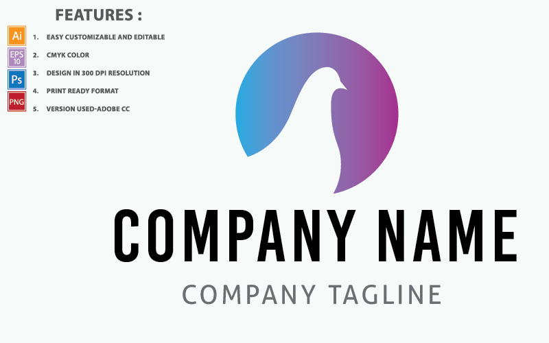 Download Шаблон логотипа "Dove Bird Vector Design Logo Template" / Dove Bird Vector Design Logo Template - Шаблон логотипа на тему графика illustration,silhouette,flying,vector,logo,design,bird,sign,icon,symbol,abstract,business,element,concept,template,dove,wing,creative,pigeon,graphic