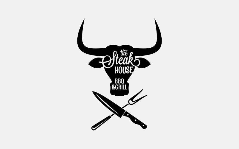 Steakhouse, barbecue et grill avec Bull. Modèle de logo