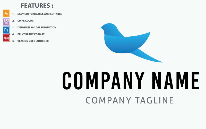 Download Шаблон логотипа "Blue Color Bird Vector Design Logo Template" / Blue Color Bird Vector Design Logo Template - Шаблон логотипа на тему графика bird,animal,wings,illustration,silhouette,flying,vector,logo,design,icon,symbol,abstract,element,concept,template,dove,wing,creative,pigeon,graphic