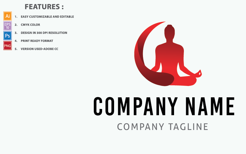 Plantilla de logotipo de diseño vectorial de icono de yoga rojo