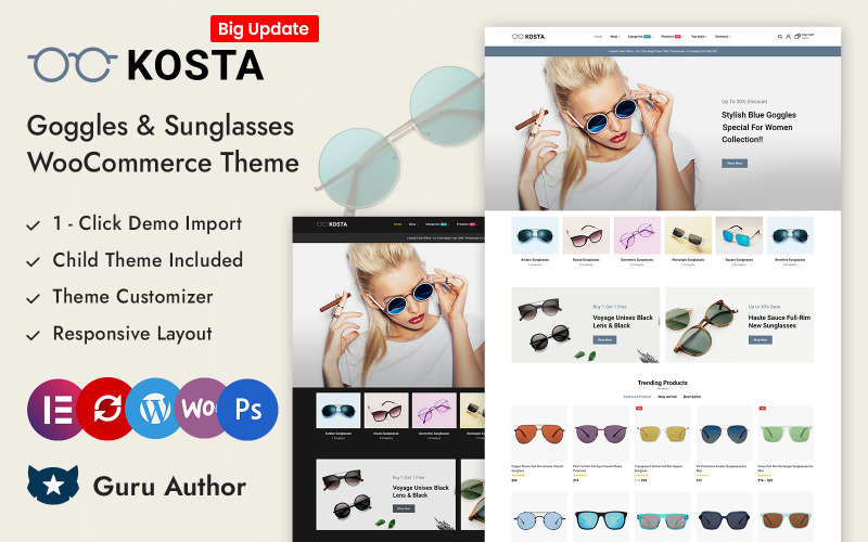 Kosta – obchod s brýlemi a brýlemi Elementor WooCommerce responzivní téma