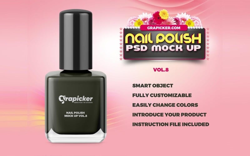 Download Мокап для продукта "Blacky - Nail Polish Bottle product mockup" / Blacky - Nail Polish Bottle product mockup - Мокап для продукта на тему графика product,beauty,fashion,mock up,nail,nail polish