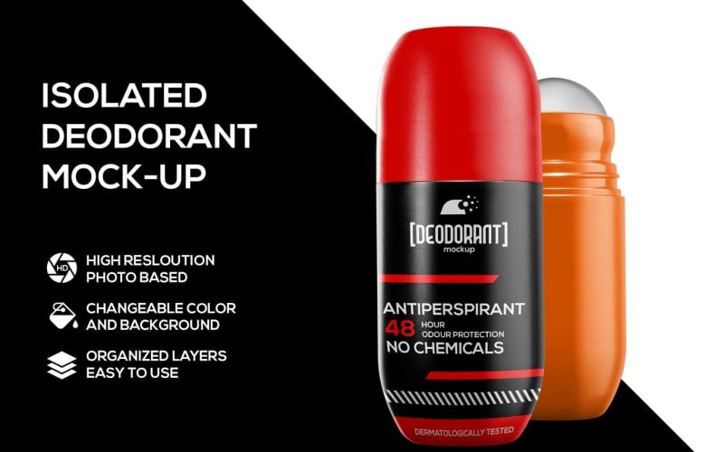 Download Мокап для продукта "Deodorant Roll product mockup" / Deodorant Roll product mockup - Мокап для продукта на тему графика mock up,product,psd,template,smart object,photoshop,layered