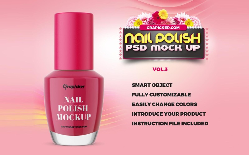 Mockup del prodotto in bottiglia di smalto rosa morbido