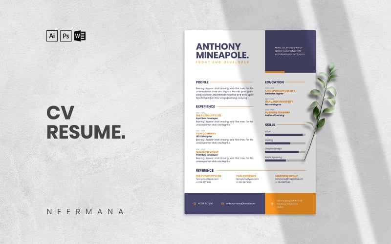 Download Резюме "CV  &amp; Cover Letter Resume Template" / CV  &amp; Cover Letter Resume Template - Резюме на тему графика cv,resume,cover letter,curriculum vitae,professional,modern,simple,minimal,photoshop,illustrator,ms word