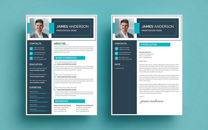 Plantilla de curriculum vitae de carta de presentación de CV de trabajo