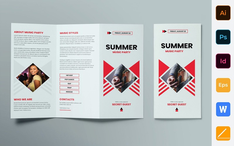 Brochure Summer Music Party à trois volets - Modèle d'identité d'entreprise