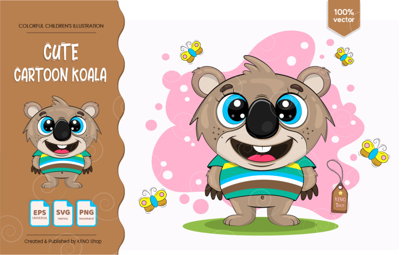 Download Vector "Cute Cartoon Koala - Vector Image" / Cute Cartoon Koala - Vector Image - Vector на тему графика koala,vector,illustration,baby,cute,animal,bear,australia,nature,isolated,background,cartoon,art,design,white,eucalyptus,wild,wildlife,marsupial,australian