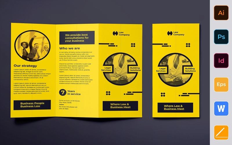 Driebladige brochure voor juridische diensten - huisstijlsjabloon