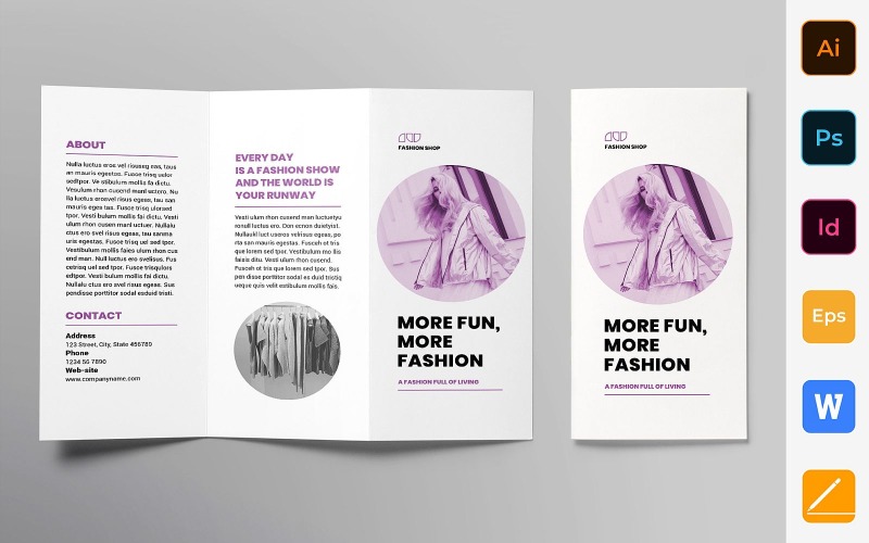 Download Фирменный стиль "Fashion Shop Brochure Trifold - Corporate Identity Template" / Fashion Shop Brochure Trifold - Corporate Identity Template - Фирменный стиль на тему графика brochure,trifold,template,corporate,company,branding,fashion,shop,style,clothes,shoes,store,white,pink,black