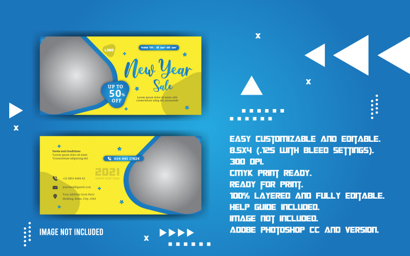 Download Фирменный стиль "New Year Promotional Sale Voucher - Corporate Identity Template" / New Year Promotional Sale Voucher - Corporate Identity Template - Фирменный стиль на тему графика banner,bread,brochure,burger,business,card,combo,cooked,coupon,design,dessert,dinner,discount,drink,fast,flyer,food,free,fried,gift