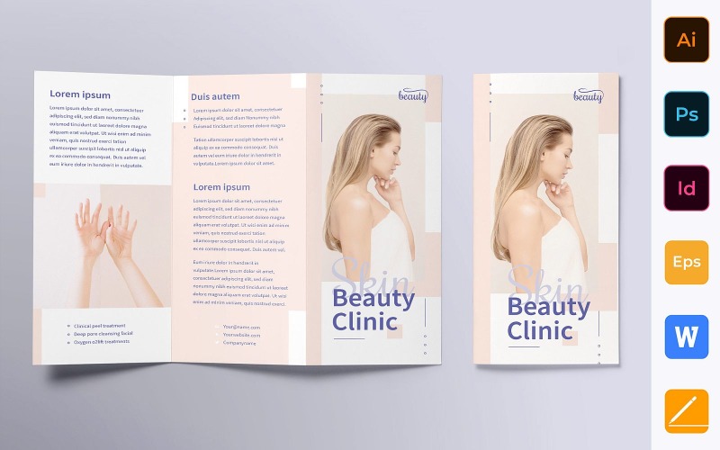 Download Фирменный стиль "Skin Beauty Clinic Brochure Trifold - Corporate Identity Template" / Skin Beauty Clinic Brochure Trifold - Corporate Identity Template - Фирменный стиль на тему графика brochure,trifold,template,corporate,company,branding,skin,beauty,clinic,skincare,treatment,therapy,white,blue,pastel