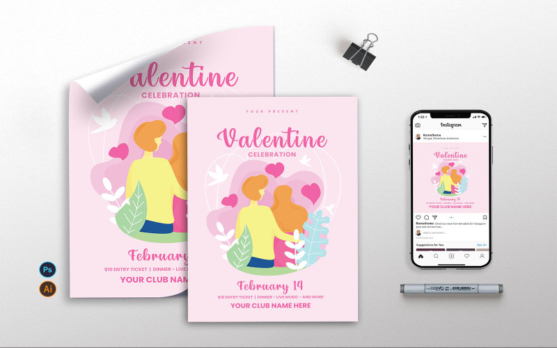 Download Фирменный стиль "Valentine day vol.03 - Flyer, Poster &amp; Instagram TY" / Valentine day vol.03 - Flyer, Poster &amp; Instagram TY - Фирменный стиль на тему графика valentine,celebration,poster,flyer,instagram,a4,a3,template,clean,illustration,club,couple,romantic,pink,event,festival,celebrate