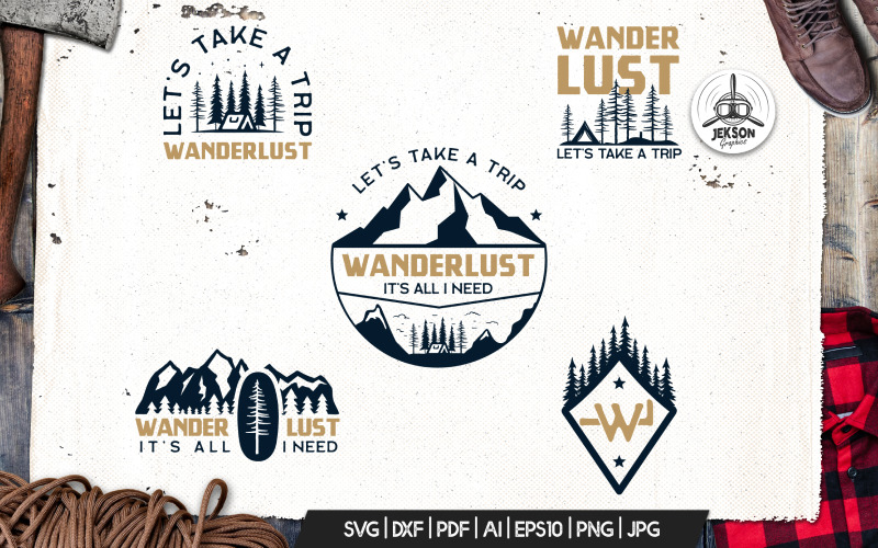 Wanderlust Retro Camping Badge Travel TShirt SVG Cut Шаблон логотипа