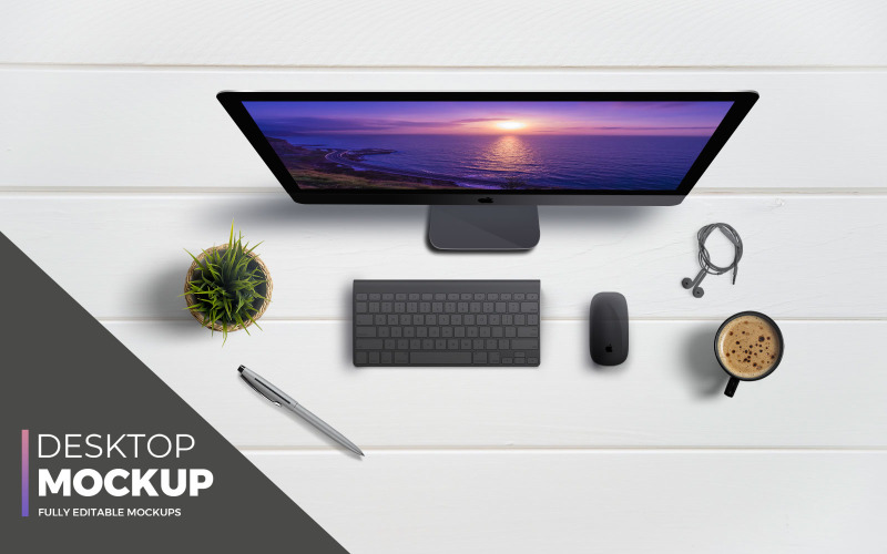 Download Мокап для продукта "Desktop product mockup" / Desktop product mockup - Мокап для продукта на тему графика imac,topview,mockups,website,graphic,presentations,mockup,system,desktop,table,product,ui,kits,presentation,apple