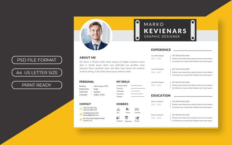 Hermoso CV - Elegante plantilla de currículum de diseño horizontal