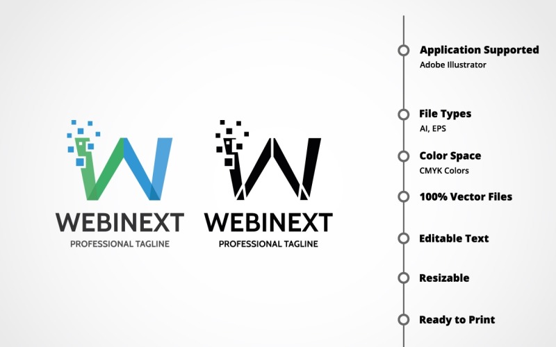 Download Шаблон логотипа "Letter W - Webinext Logo Template" / Letter W - Webinext Logo Template - Шаблон логотипа на тему графика abstract,agency,creative,data,design,development,digital,dynamic,game,gamer,gaming,identity,letter,letter w,logo,marketing,media,pixel,rapidity,regenerate