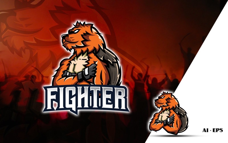 Download Шаблон логотипа "Lion Fighter Logo Template" / Lion Fighter Logo Template - Шаблон логотипа на тему графика logo,fighter,logo template,emblem,badges,fightih,logo game,team,logo team,guild,esports