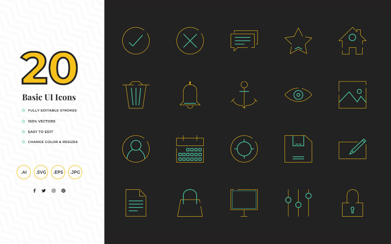 Download Набор иконок "Basic UI Icon Set" / Basic UI Icon Set - Набор иконок на тему social media basic,ui,business,icons,vectors,objects,website,graphic,design,portfolio,profile,idea,settings,image,adjust