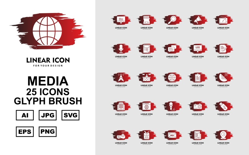 25 Conjunto de iconos de pincel de glifo de medios premium