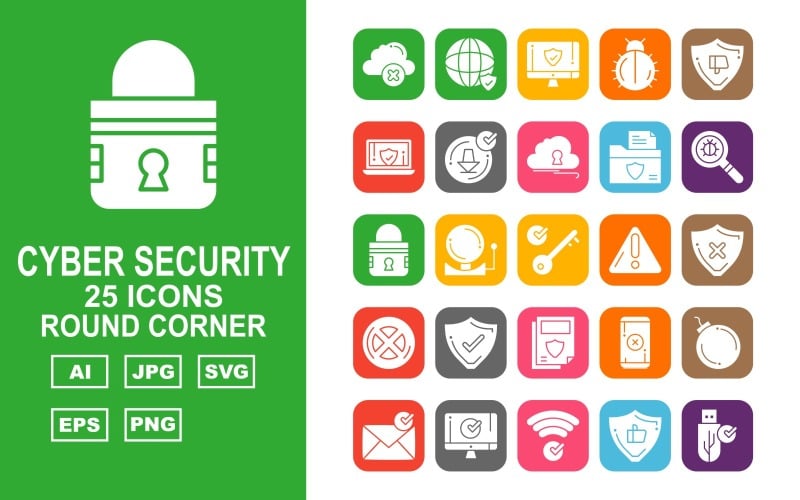 Набор из 25 круглых угловых значков премиум-класса Cyber Security