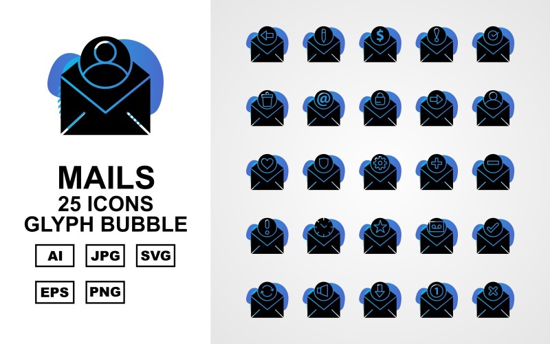 25 премиальных писем Glyph Bubble Icon Set