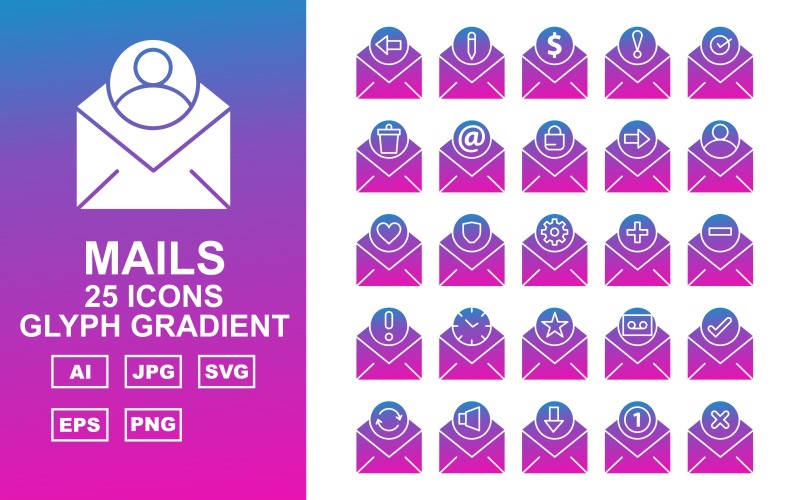 25 премиальных писем Glyph Gradient Icon Set