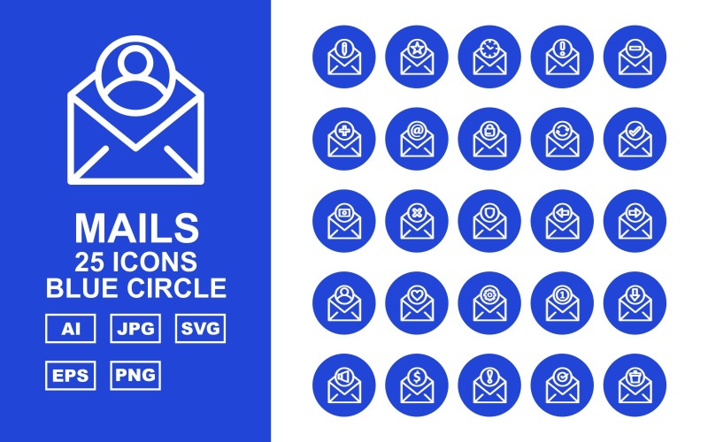 25 Premium Mails Blue Circle Icon Set