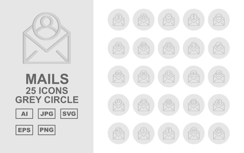 Download Набор иконок "25 Premium Mails Grey Circle Icon Set" / 25 Premium Mails Grey Circle Icon Set - Набор иконок на тему data pencil,cross,email,down,speaker,coin,information,check,trash,star,clock,about,add,minimize,letter,lock,refresh,tick,record,shield