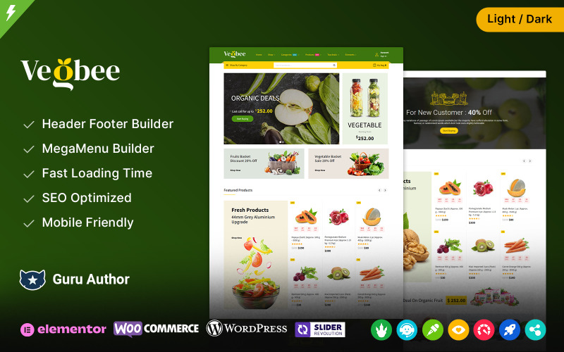 Vegbee – тема WooCommerce для продуктів і овочів Elementor