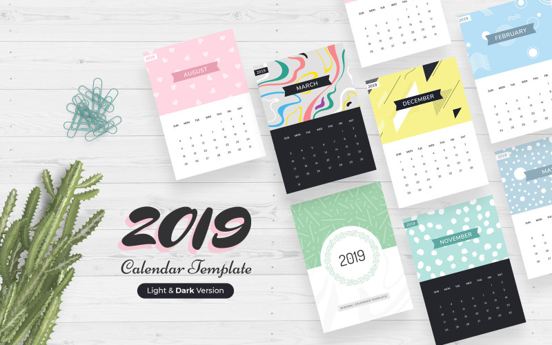 Calendrier vectoriel clair et foncé - modèle d'identité d'entreprise