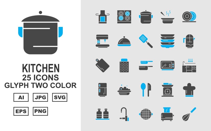 25高级厨房标志符号两种颜色图标集