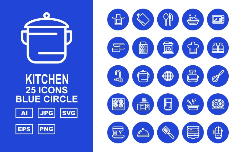25高级厨房蓝色圆圈图标集