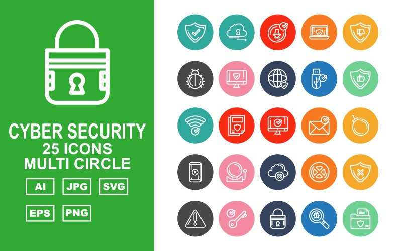 25 Набір піктограм преміум-кібербезпеки Multi Circle