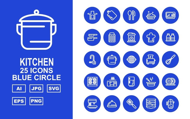 25 premium keuken blauwe cirkel pictogramserie