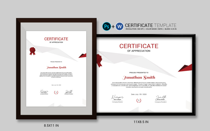 Šablona certifikátu zhodnocení Janathan