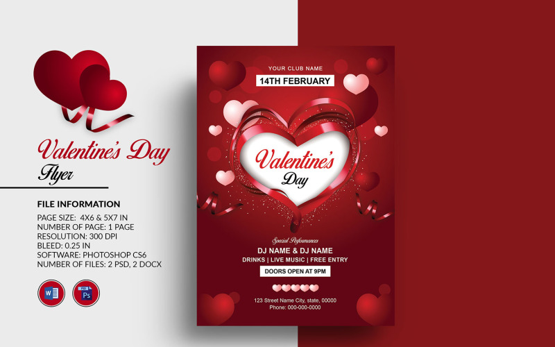 Download Фирменный стиль "Valentine's Day Party Invitation Flyer - Corporate Identity Template" / Valentine's Day Party Invitation Flyer - Corporate Identity Template - Фирменный стиль на тему графика valentine party,party flyer,valentines,day,2021,invitation,invite,celebration,heart,word,psd,photoshop,printable