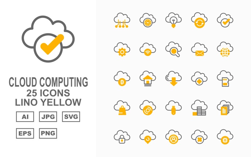 25 премиальных облачных вычислений Lino Yellow Icon Set