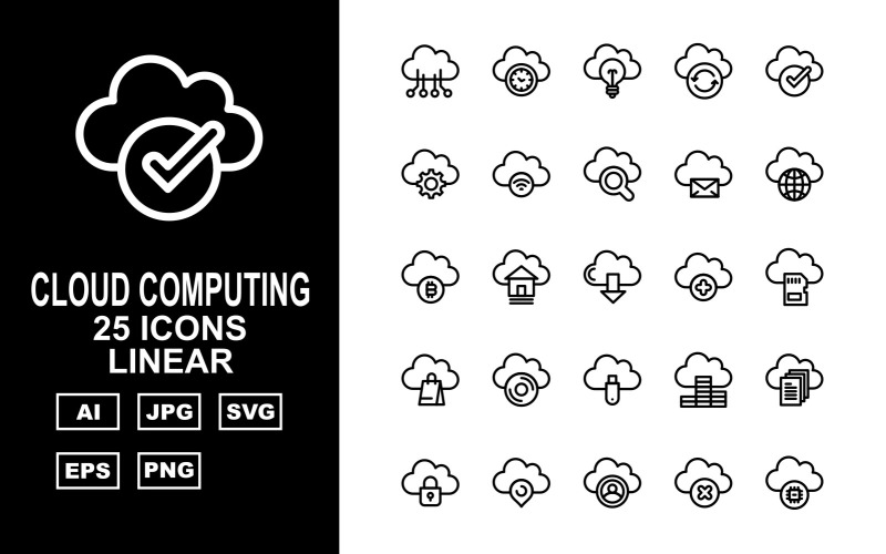 25 prémiových cloudových výpočetních lineárních ikon