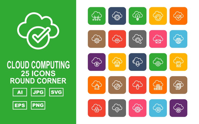 Download Набор иконок "25 Premium Cloud Computing Round Corner Icon Set" / 25 Premium Cloud Computing Round Corner Icon Set - Набор иконок на тему computer hardware,home,coin,document,lock,pin,person,cross,chip,clock,bulb,refresh,check,gear,wifi,find,message,earth,bitcoin,download