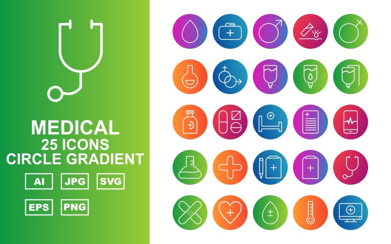 25 Premium Ikonuppsättning för medicinsk cirkel
