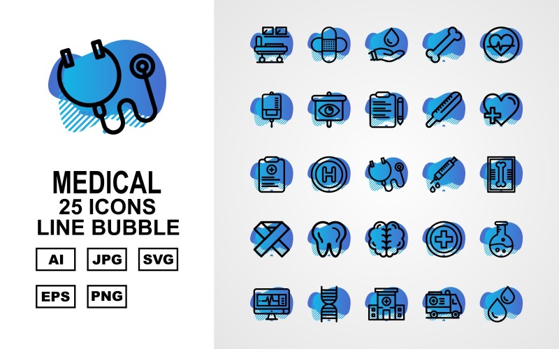 25 Premium medische lijn Bubble Icon Set