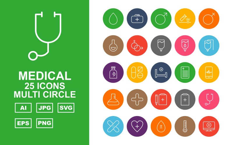 25 premium medische multi-cirkel pictogramserie