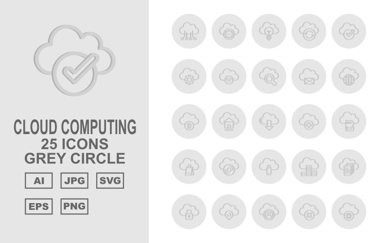 25 премиум облачных вычислений серый круг значок набор