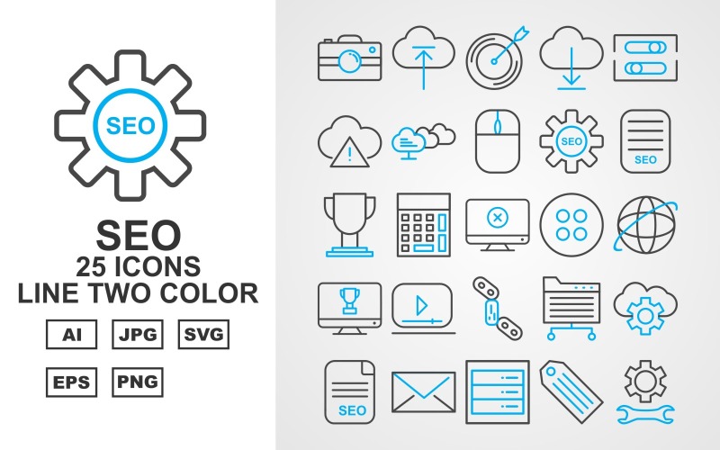 25 prémium SEO vonal két színű ikon készlet