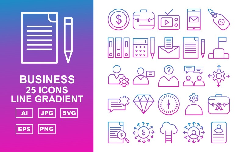 25 Premium Business Line Set di icone gradiente