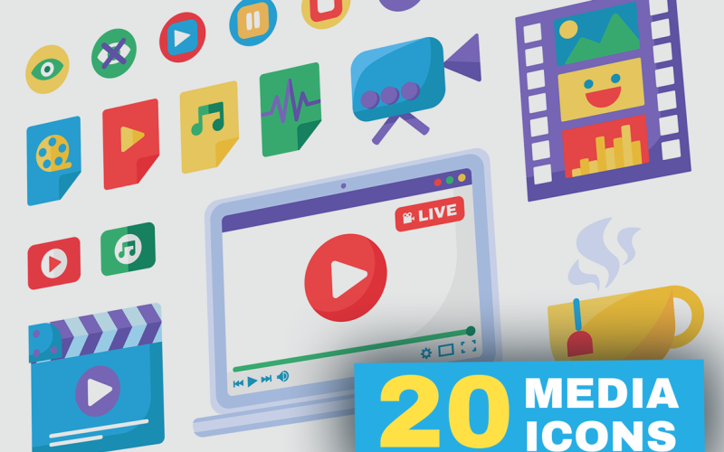 Download Набор иконок "Live Stream Producing Tools Set Icon" / Live Stream Producing Tools Set Icon - Набор иконок на тему social media live,laptop,multimedia,news,producing,tools,streaming,stream,online,broadcast,button,irl,social,technology,internet,service,play,in real life,modern,network
