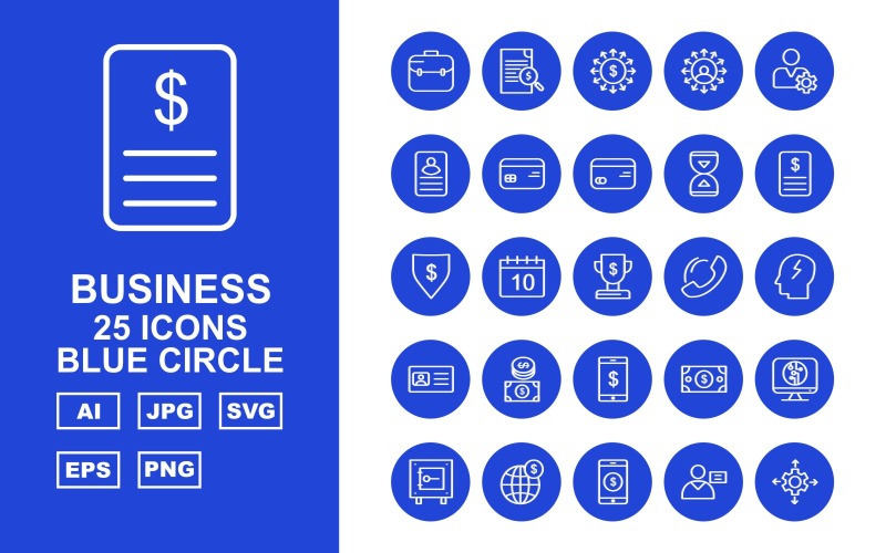 Набор иконок 25 премиум бизнес синий круг