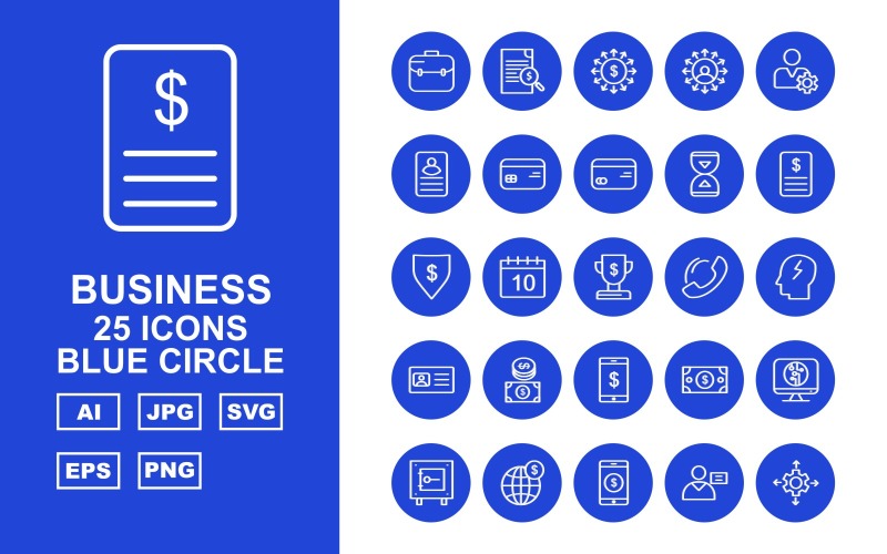 25 set di icone cerchio blu Premium Business